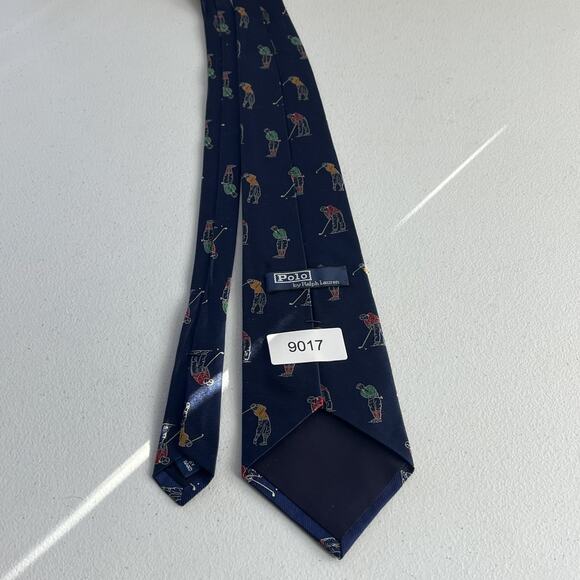 Vintage Polo By Ralph Lauren Men's Tie Golf Golfer Motif 100% Silk Handmade - Picture 8 of 8